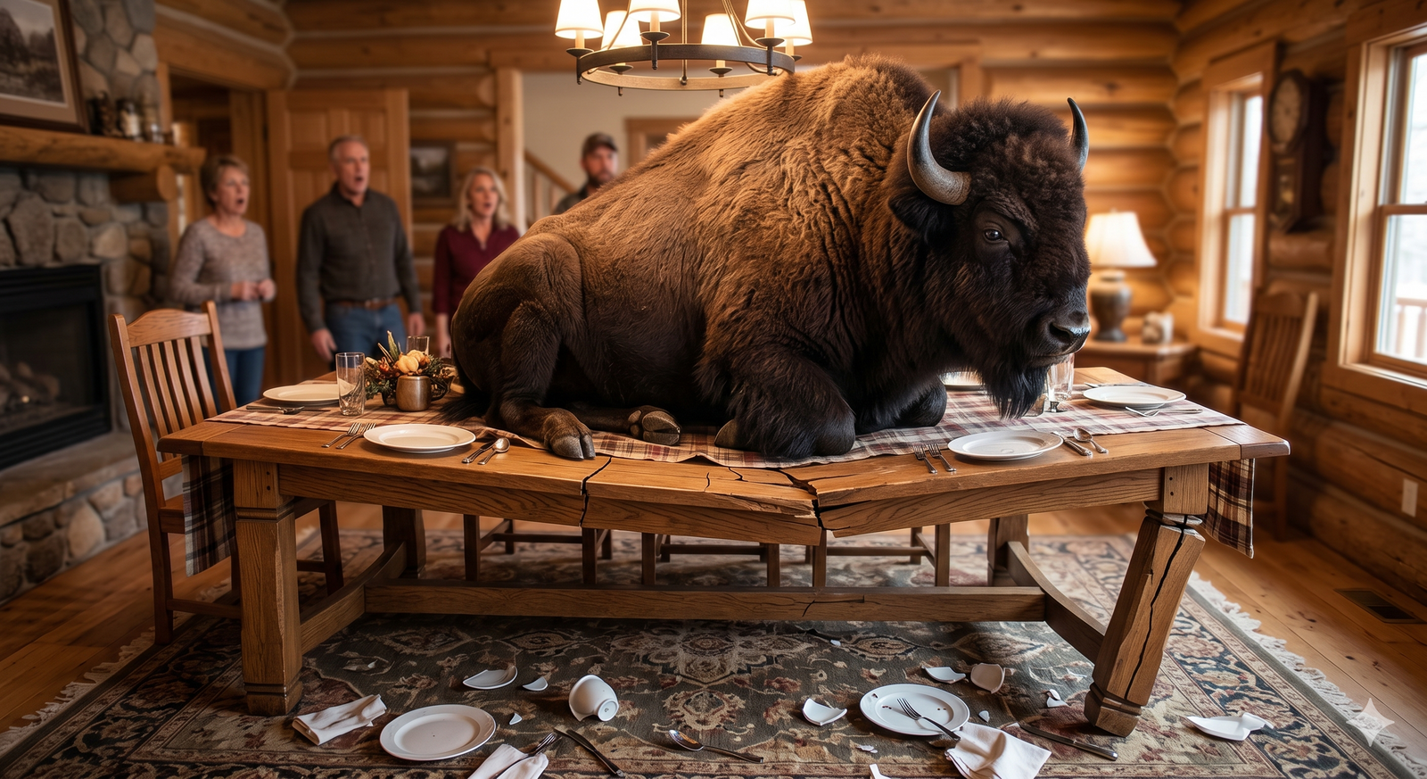 bison on a table