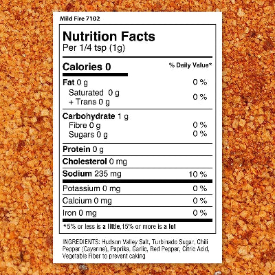 Nutrition facts label for a spice mix on a textured orange background