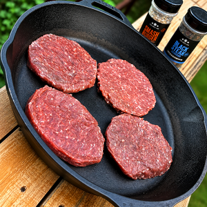 elk burgers in cast iron skillet